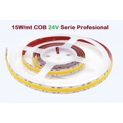 Tira LED Flexible 24V 15W/mt COB IP20 Blanco Cálido, Serie Profesional, venta por metros